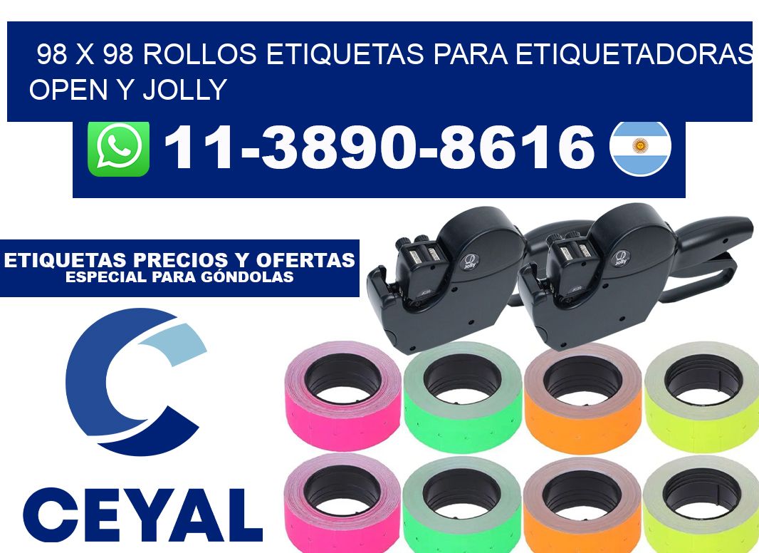 98 x 98 Rollos etiquetas para etiquetadoras open y jolly