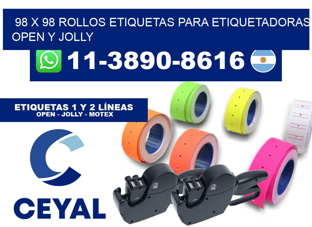 98 x 98 Rollos etiquetas para etiquetadoras open y jolly