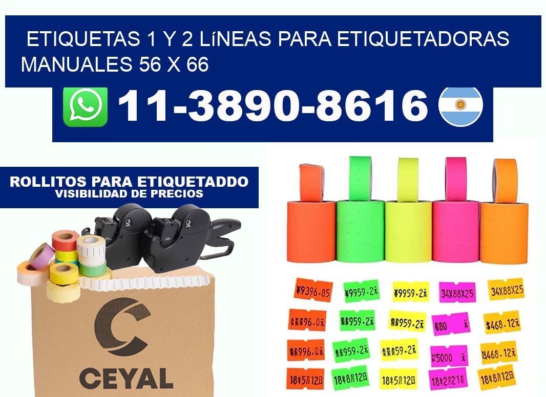 Etiquetas 1 y 2 líneas para etiquetadoras manuales 56 x 66