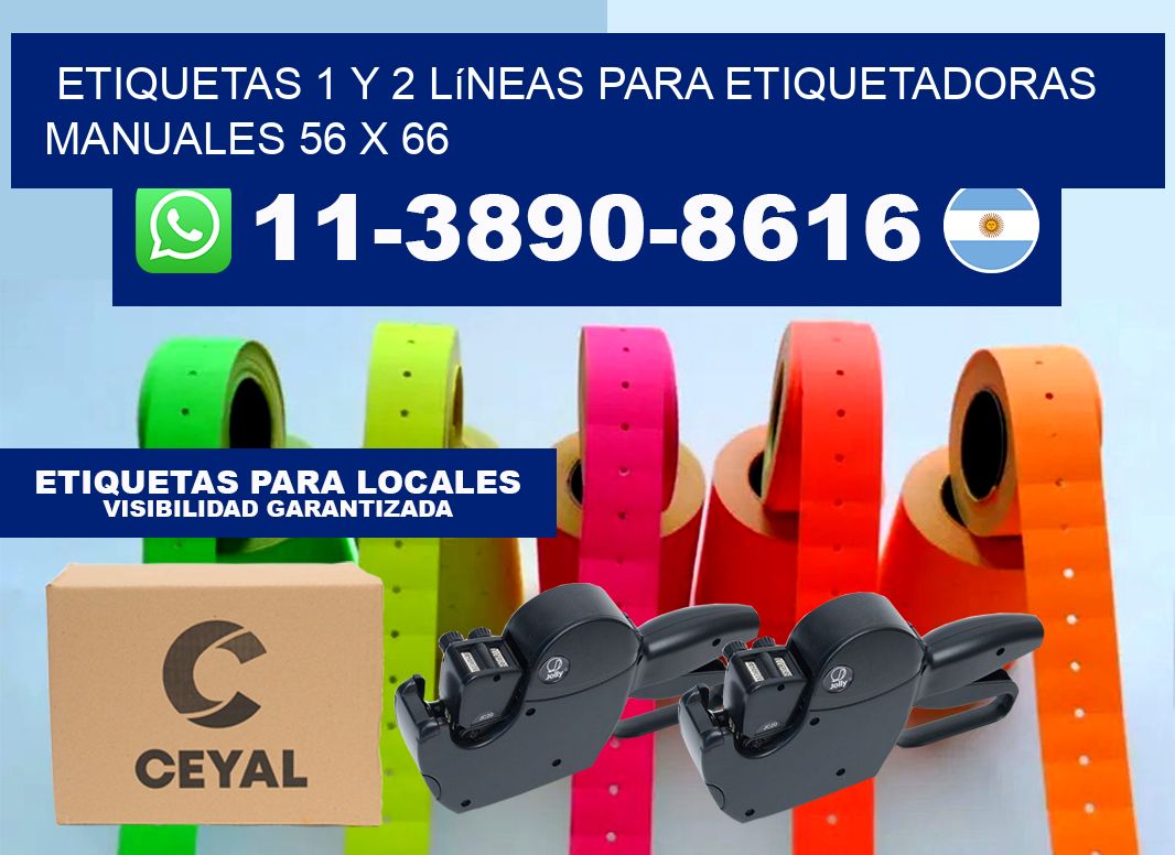 Etiquetas 1 y 2 líneas para etiquetadoras manuales 56 x 66