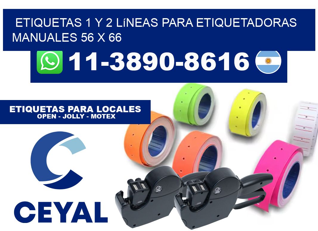 Etiquetas 1 y 2 líneas para etiquetadoras manuales 56 x 66