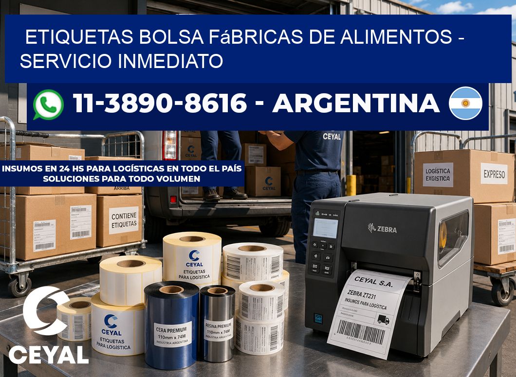Etiquetas Bolsa fábricas de alimentos - Servicio inmediato