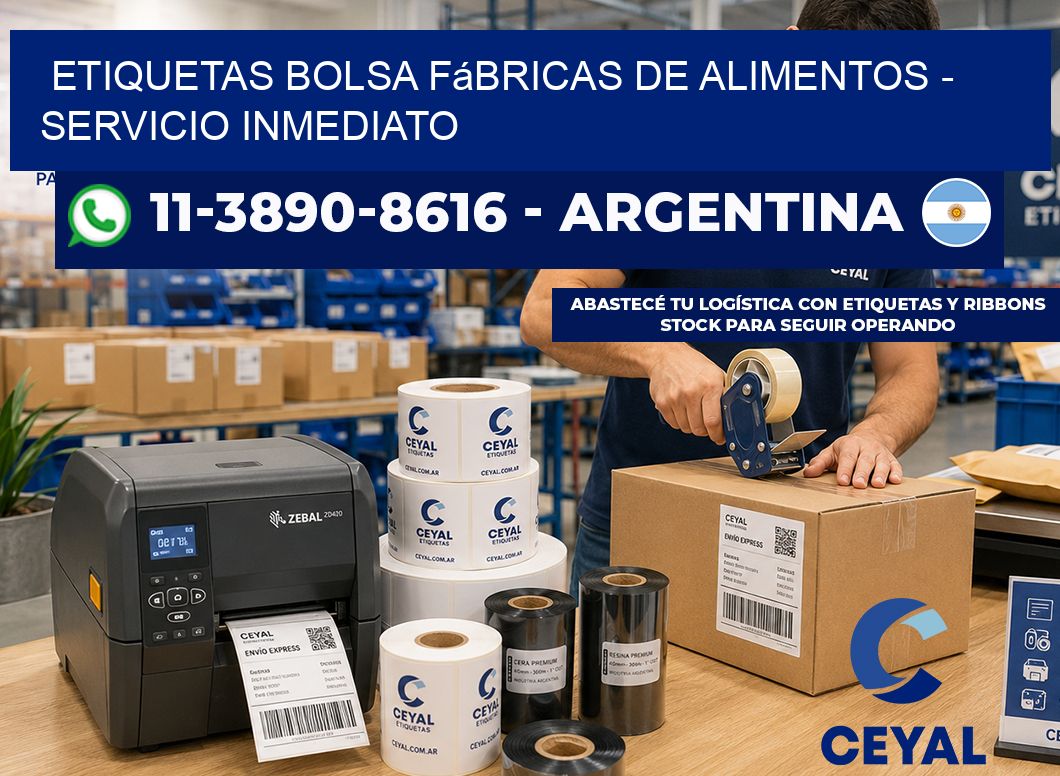 Etiquetas Bolsa fábricas de alimentos - Servicio inmediato