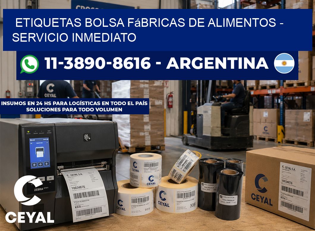 Etiquetas Bolsa fábricas de alimentos - Servicio inmediato