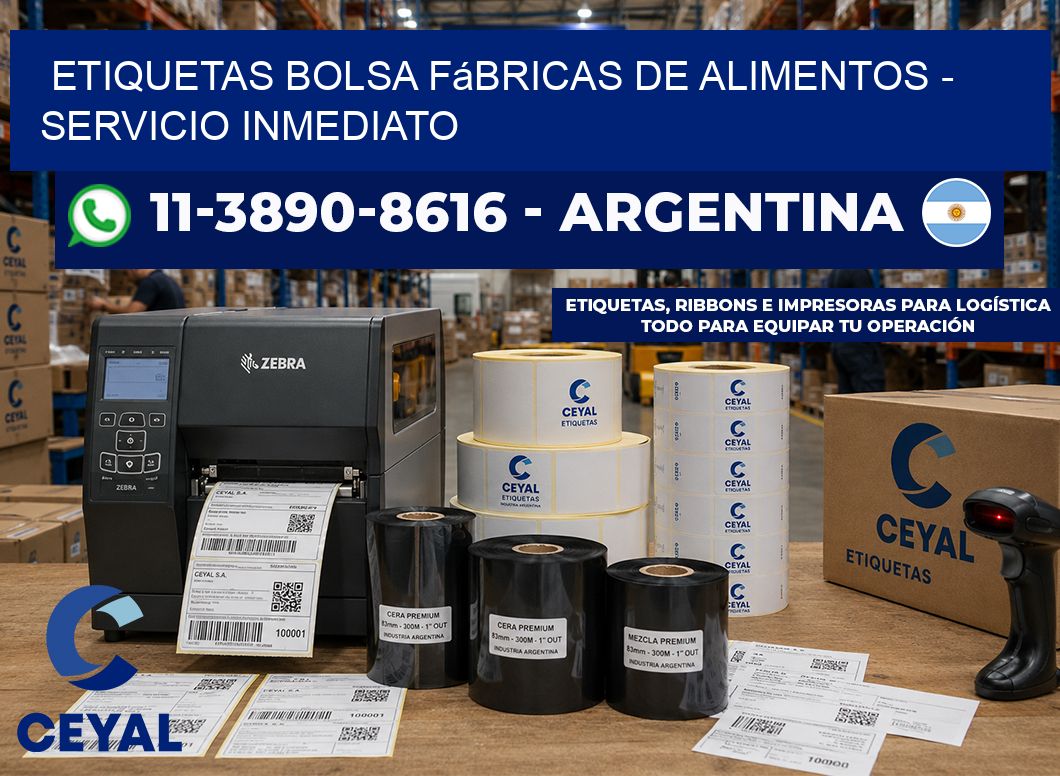 Etiquetas Bolsa fábricas de alimentos - Servicio inmediato
