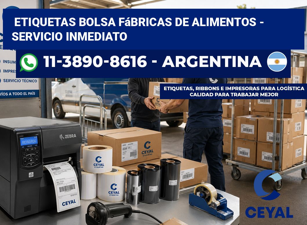 Etiquetas Bolsa fábricas de alimentos – Servicio inmediato